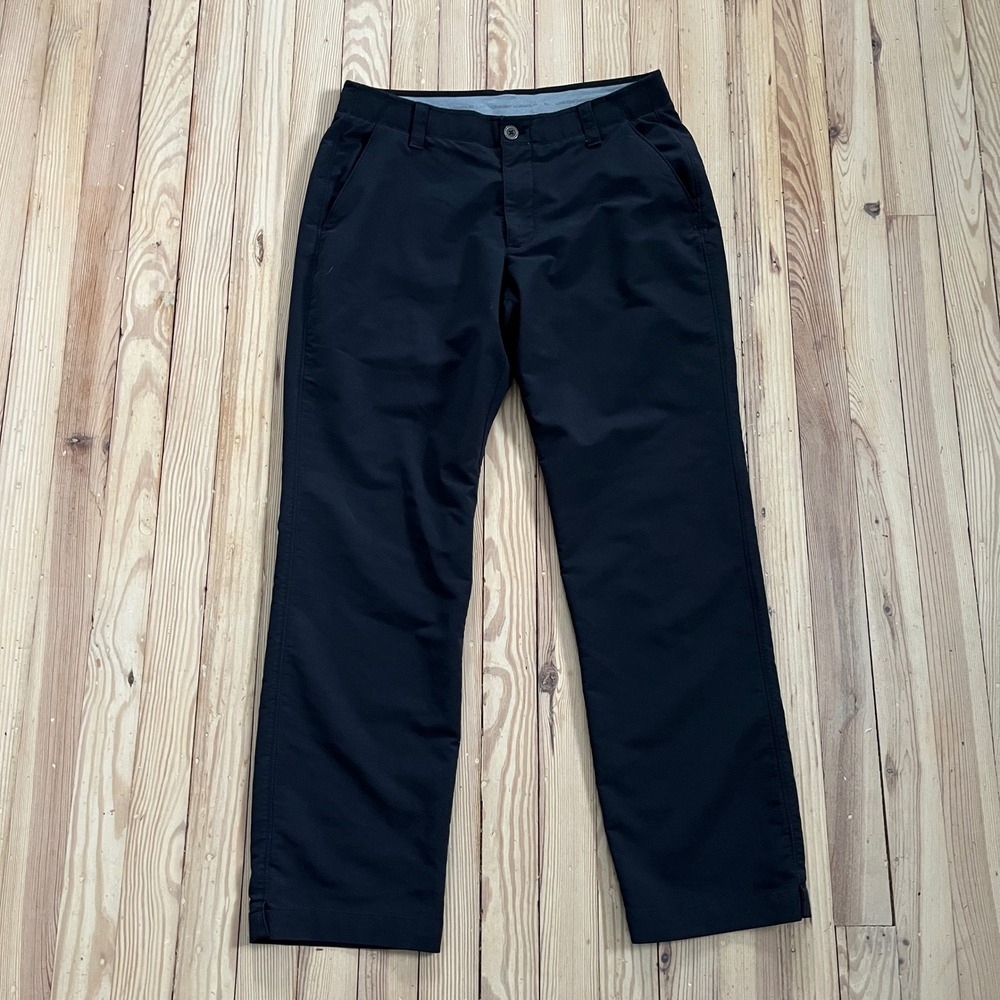 Under Armour‎ Men's Black Golf Chino Pants 34x32 Flat Front Straight Fit Stretch